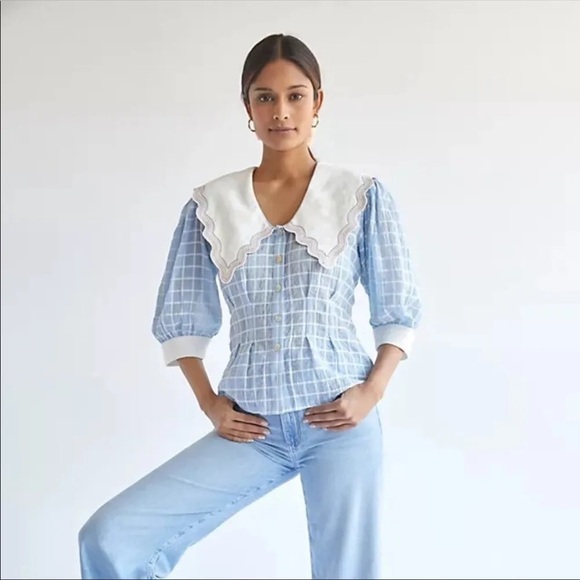 Anthropologie Tops - NWT! Anthropologie Plenty Tracy Reese Plaid Blouse Statement Collar Cottagecore